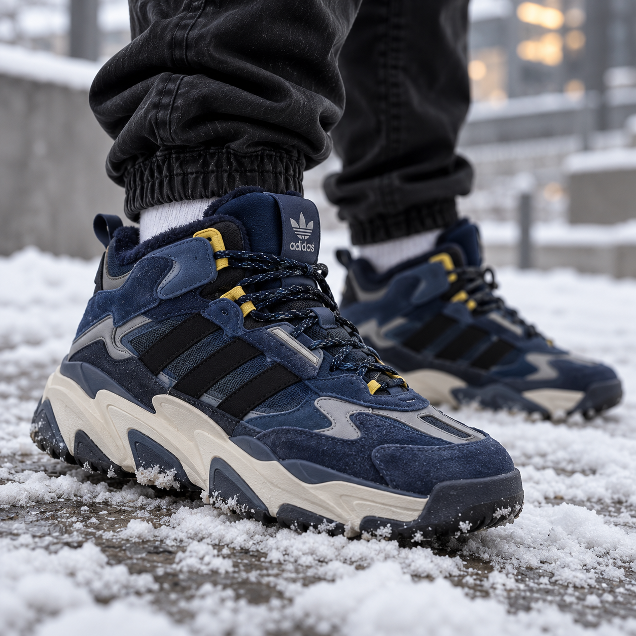 Adidas Niteball Hi — крупный план на ноге